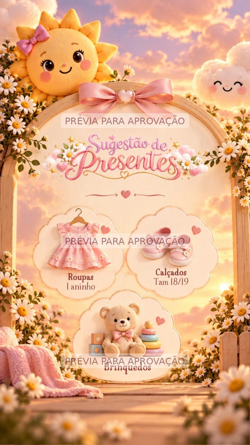 Sugestão de presentes: roupas 1 aninho, calçados 18/19 e brinquedos